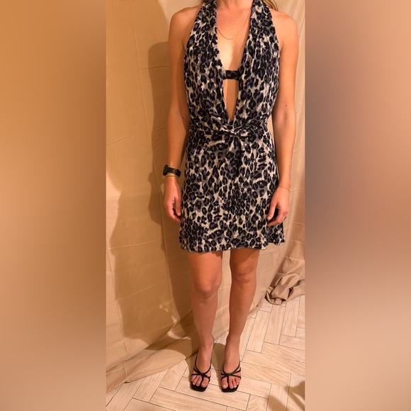 Karen Miller Dresses & Skirts - Y2K Leopard Dress with Cowl Back and Flattering Front Knot